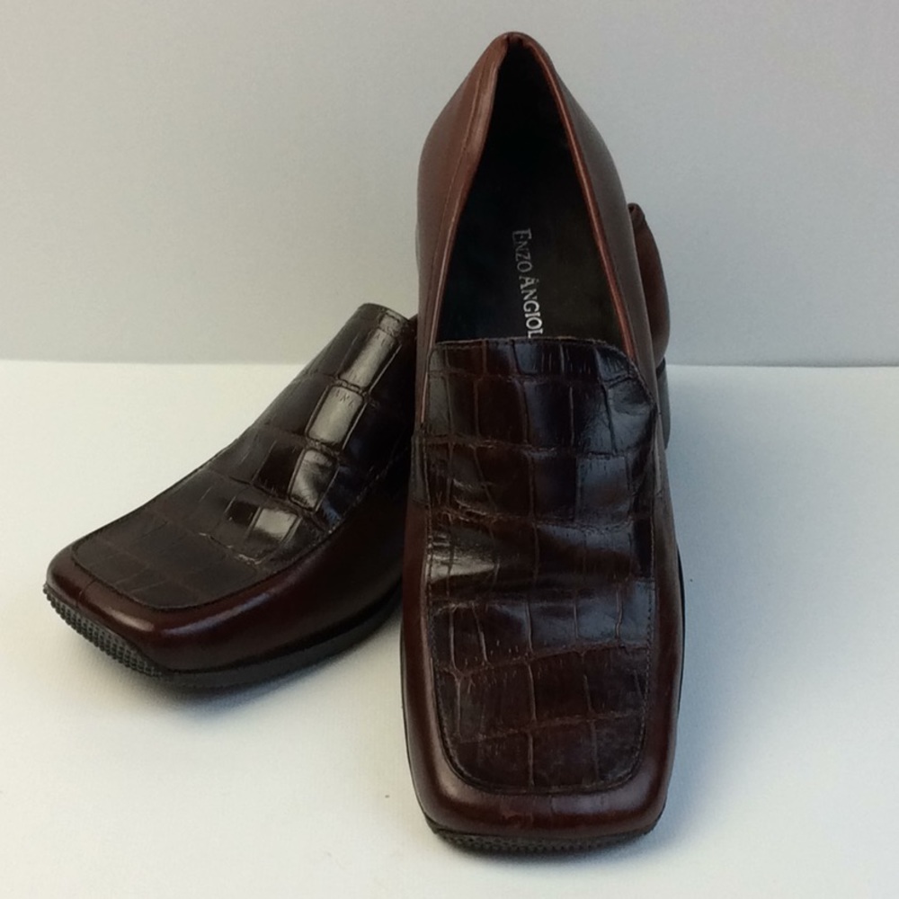 Enzo Angiolini Crock Style Brown Leather Wedges 9